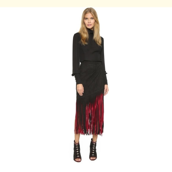 Tamara Mellon Fringe Goat Suede Leather Midi Skirt, Sizes 0, 2, NWT, Retail $750 - Picture 3 of 5